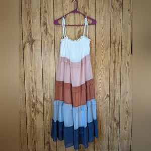 Color block tiered midi dress